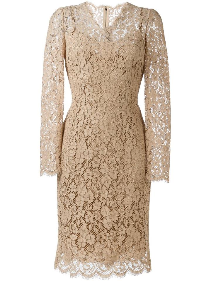 Dolce & Gabbana Floral Lace Midi Dress, Women's, Size: 40, Nude/neutrals, Cotton/viscose/nylon/cotton