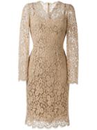 Dolce & Gabbana Floral Lace Midi Dress, Women's, Size: 40, Nude/neutrals, Cotton/viscose/nylon/cotton
