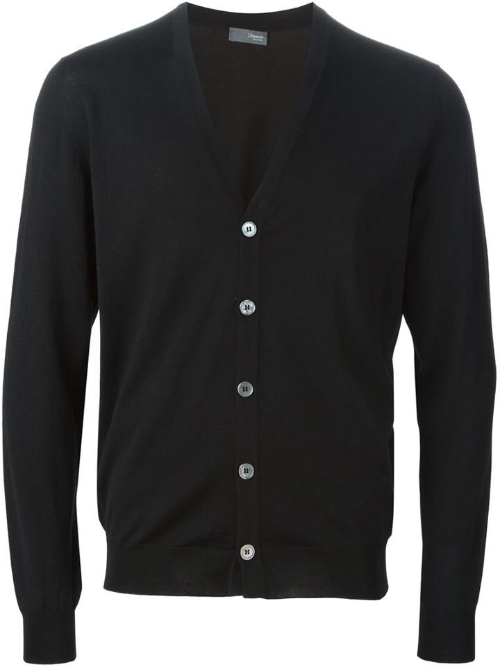 Drumohr V-neck Cardigan, Men's, Size: 46, Black, Merino