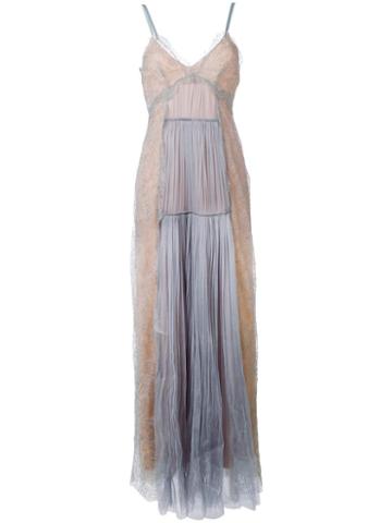 Alberta Ferretti Lace Overlay Slip Dress, Women's, Size: 40, Blue, Silk/polyamide/acetate/other Fibers