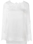 Ermanno Scervino Lace Detail Blouse, Women's, Size: 38, White, Silk/spandex/elastane/polyamide