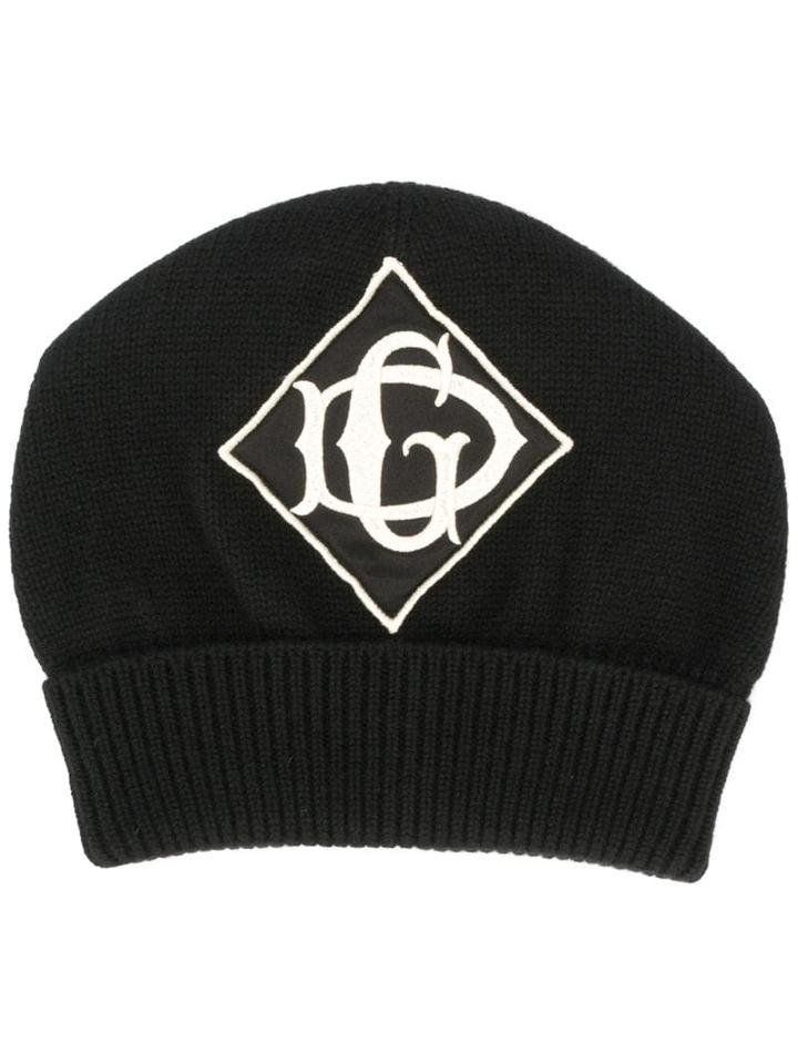 Dolce & Gabbana Beanie Hat With Logo Patch - Black