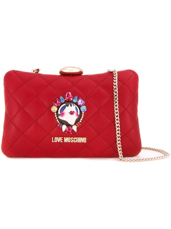Love Moschino Face Pin Clutch Bag, Red, Polyurethane