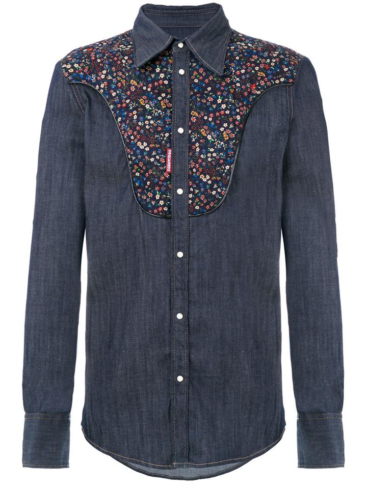 Dsquared2 - Western Micro Floral Denim Shirt - Men - Cotton/spandex/elastane - 56, Blue, Cotton/spandex/elastane