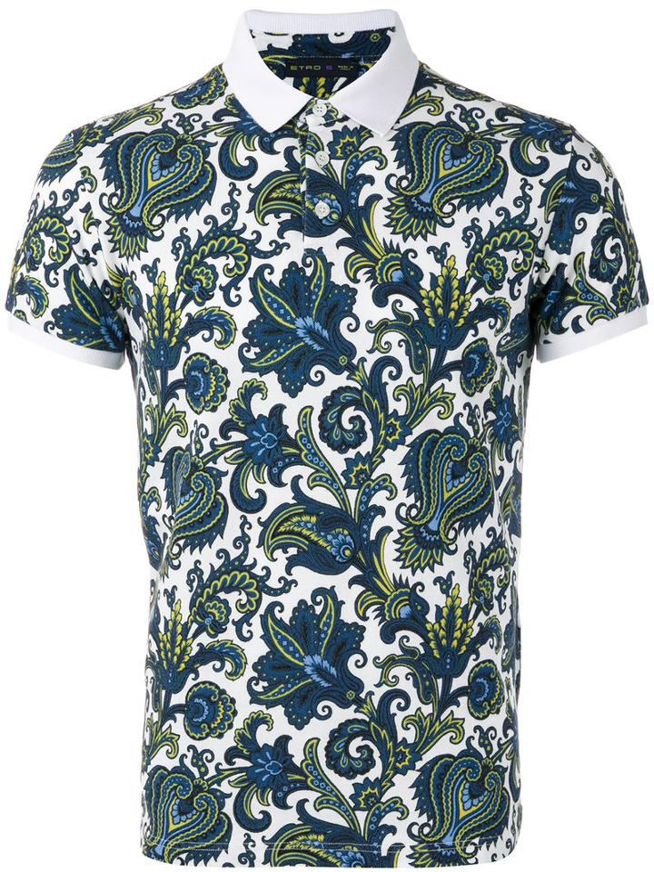Etro Allover Print Polo Shirt, Men's, Size: Medium, White, Cotton