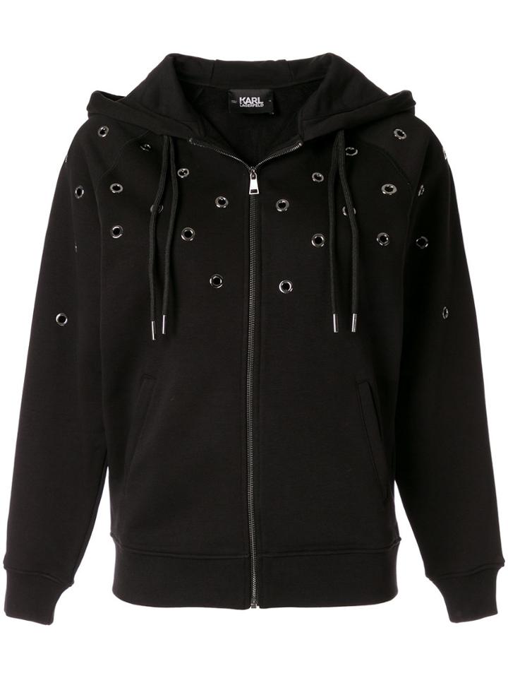 Karl Lagerfeld Eyelet Detail Hoodie - Black
