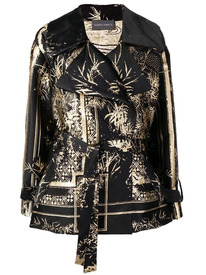Alberta Ferretti Foil Print Wrap Coat - Black