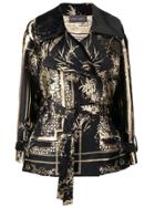 Alberta Ferretti Foil Print Wrap Coat - Black
