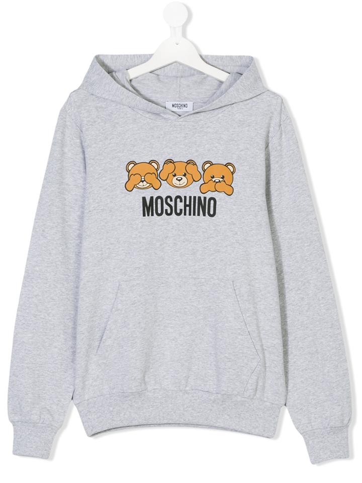 Moschino Kids Teddy Logo Print Hoodie - Grey