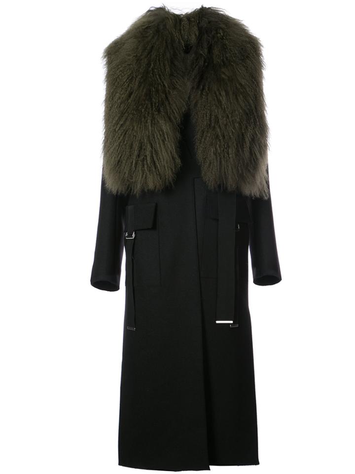 David Koma Coat With Shearling Collar - Black