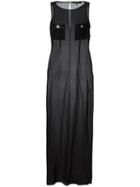 Versus Chest Pocket Dress, Women's, Size: 38, Black, Silk/spandex/elastane/sheep Skin/shearling/viscose