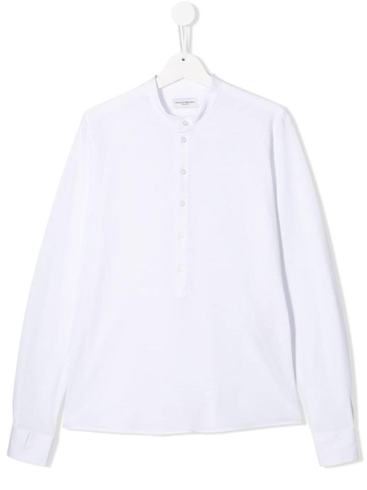 Paolo Pecora Kids Teen Mandarin Neck Shirt - White