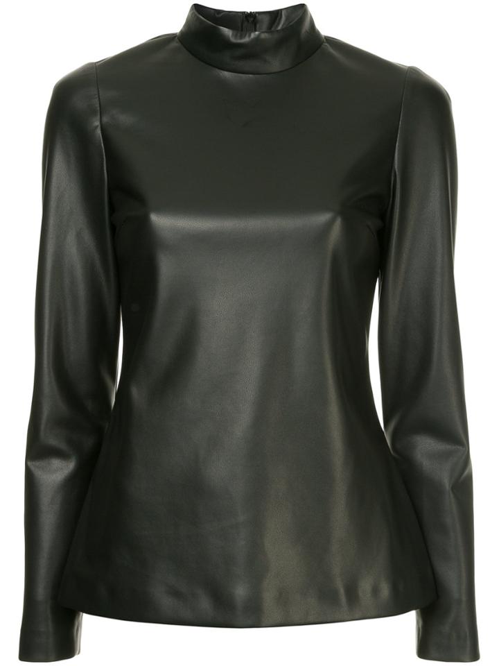 Goen.j Faux-leather High Neck Top - Black