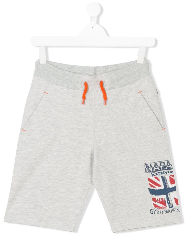 Napapjiri Kids Teen Flag-print Track Shorts - Grey