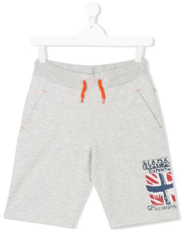 Napapjiri Kids Teen Flag-print Track Shorts - Grey
