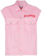 Adaptation Sleeveless Embroidered Detail Denim Jacket - Pink