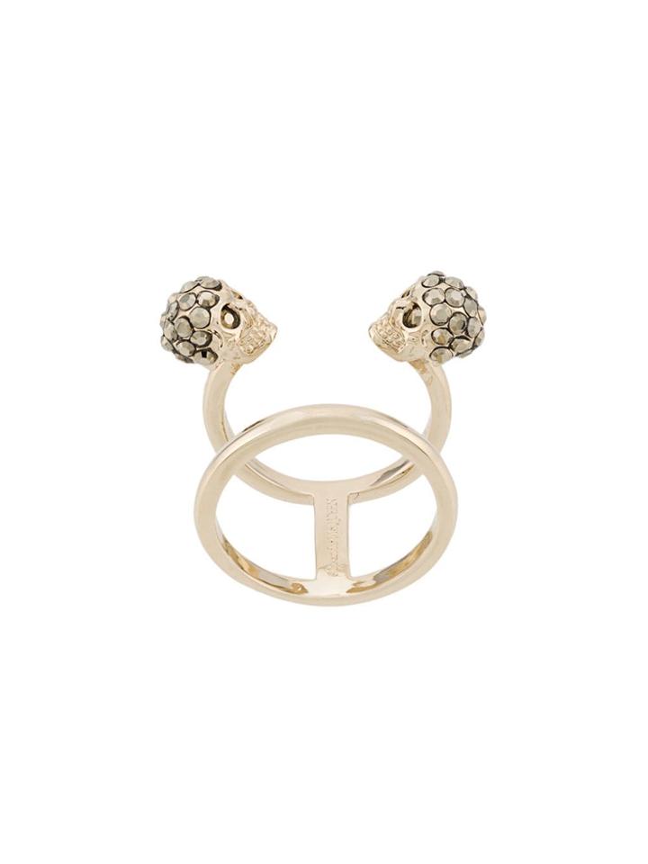 Alexander Mcqueen Twin Skull Double Ring - Gold