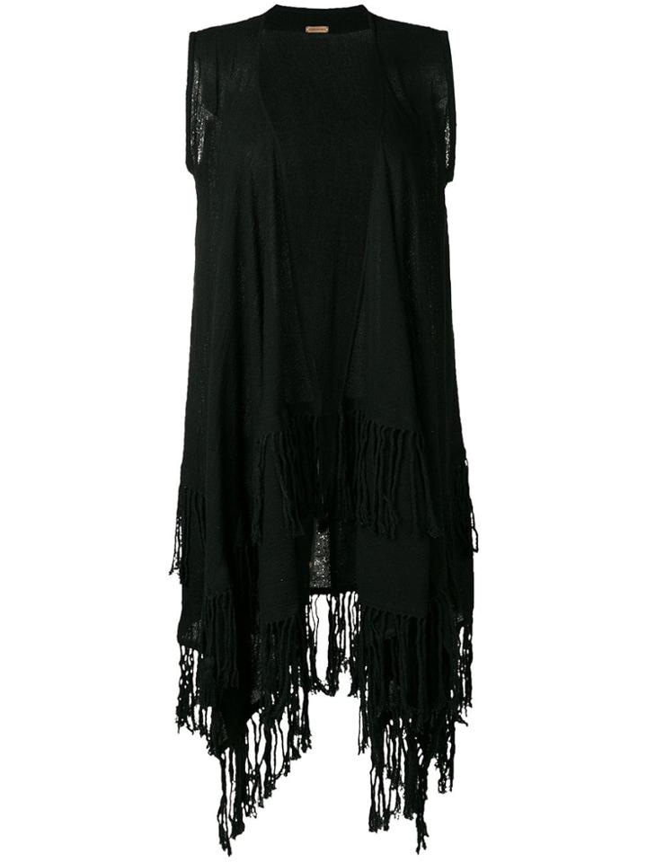 Caravana Sleeveless Fringed Coat - Black