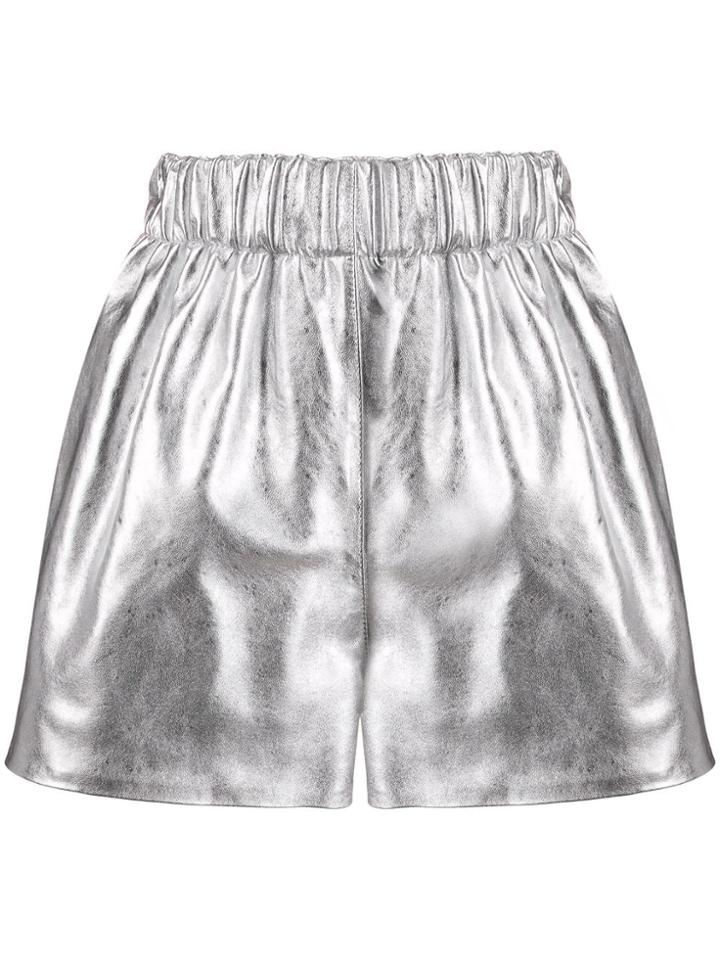 Manokhi Leather Metallic Shorts - Silver