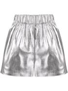 Manokhi Leather Metallic Shorts - Silver