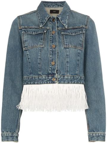Alanui Hawaii Map-embroidered Fringed Denim Jacket - Blue