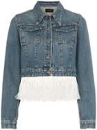 Alanui Hawaii Map-embroidered Fringed Denim Jacket - Blue