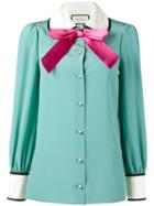 Gucci - Long Sleeve Pussy Bow Blouse - Women - Silk/polyester - 42, Blue, Silk/polyester