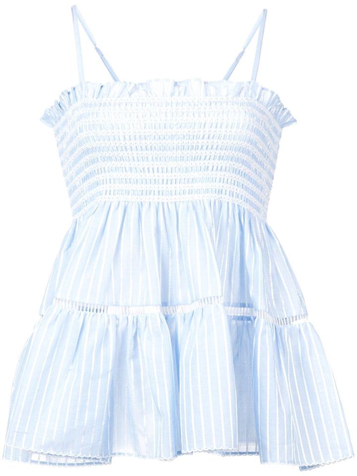 Jonathan Simkhai Striped Cotton Tiered Tank - Blue