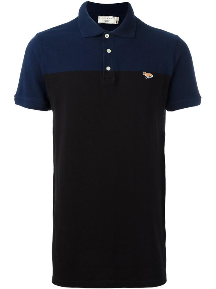 Maison Kitsuné Colour Block Polo Shirt, Men's, Size: Small, Blue, Cotton