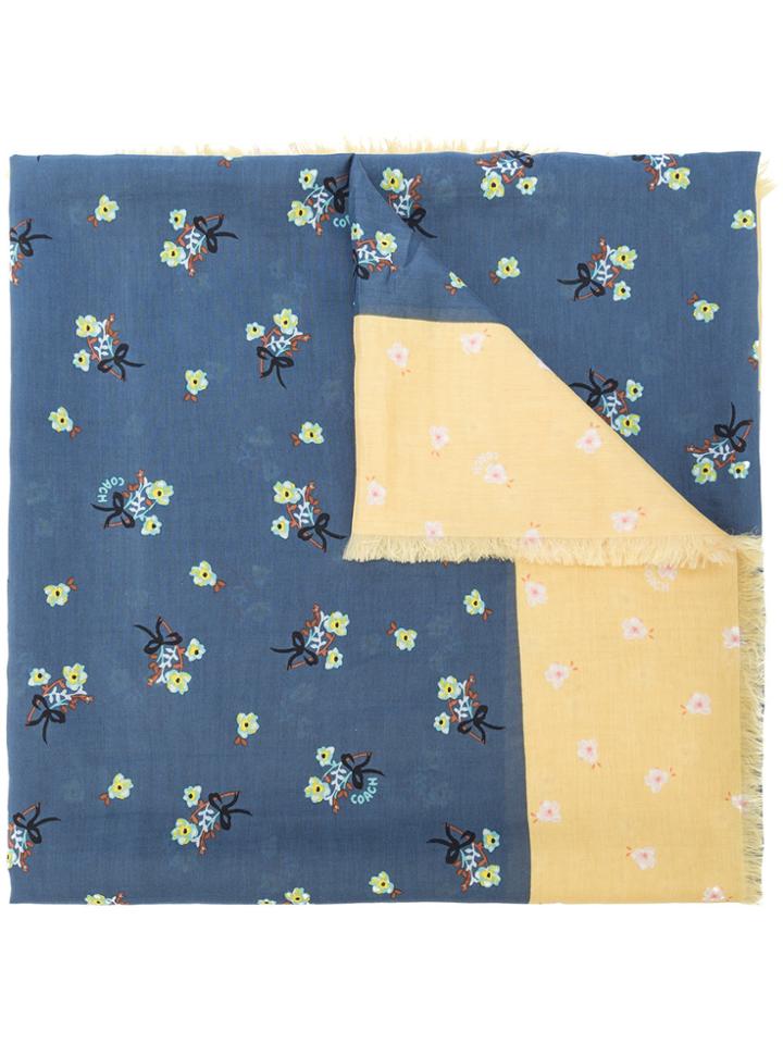 Coach Floral Bow Print Scarf - Blue