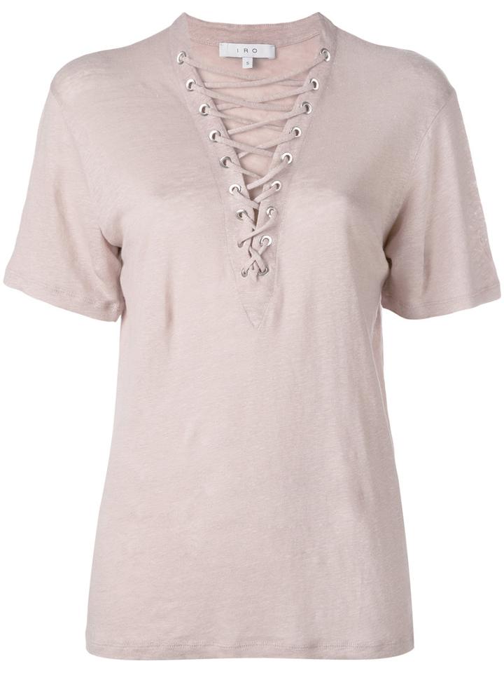 Iro Laced Neck T-shirt, Women's, Size: Xs, Pink/purple, Linen/flax