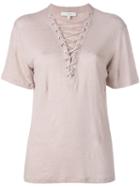 Iro Laced Neck T-shirt, Women's, Size: Xs, Pink/purple, Linen/flax