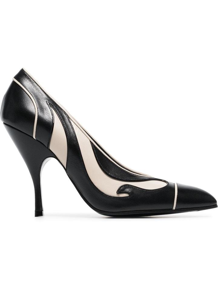 Bottega Veneta Black And Cream Curl 100 Leather Pumps