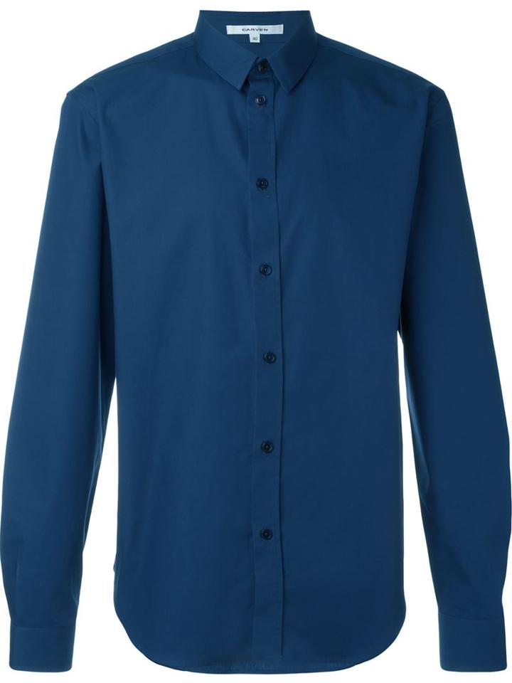 Carven Curved Hem Shirt, Men's, Size: 39, Blue, Cotton