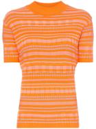 Cap Barbara Stripe Print Knitted Mock Neck T-shirt - Orange