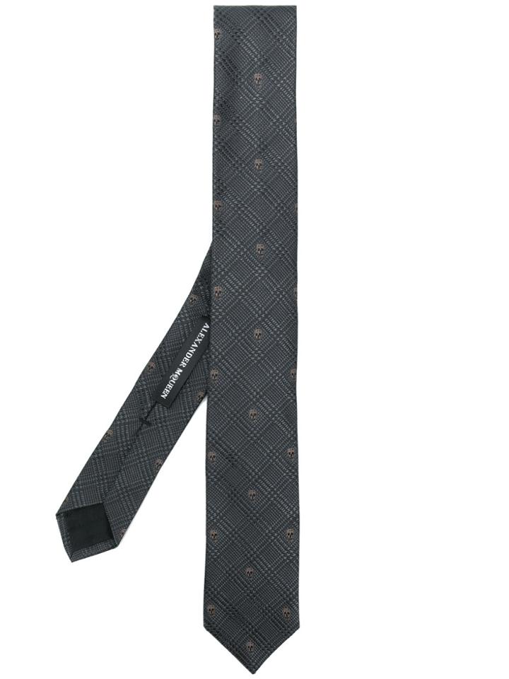 Alexander Mcqueen Prince Of Wales Skull Embroidered Tie - Black