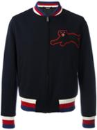 Gucci Panther Appliqué Bomber Jacket, Size: 50, Blue, Wool/polyamide/cotton/cupro