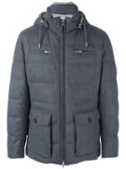 Brunello Cucinelli Hooded Coat, Men's, Size: Large, Grey, Silk/cotton/nylon/goose Down