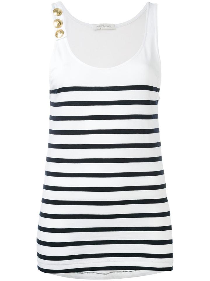 Pierre Balmain - Striped Tank Top - Women - Cotton - 42, White, Cotton