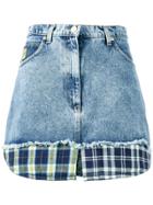 Natasha Zinko Check Print Trimmed Denim Mini Skirt - Blue