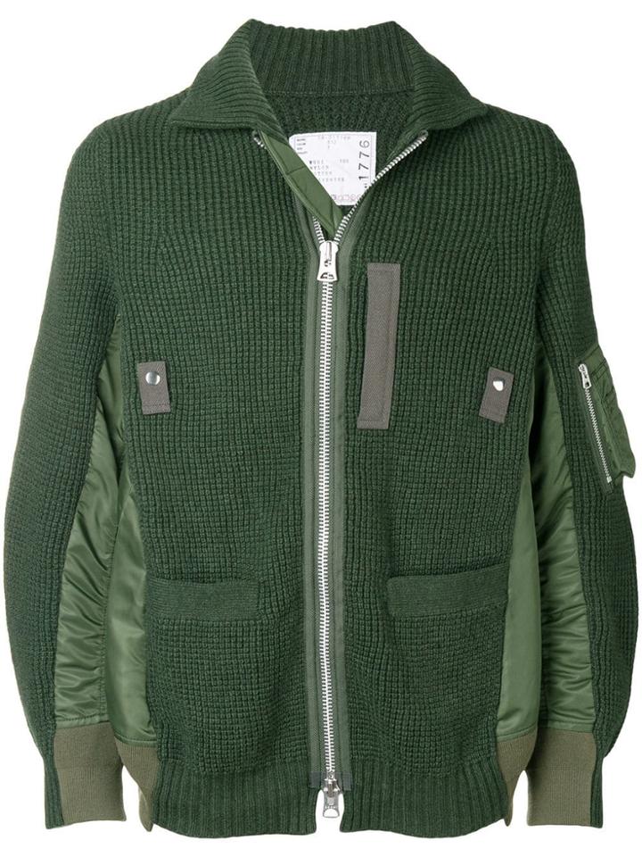 Sacai Zipped Knit Jacket - Green