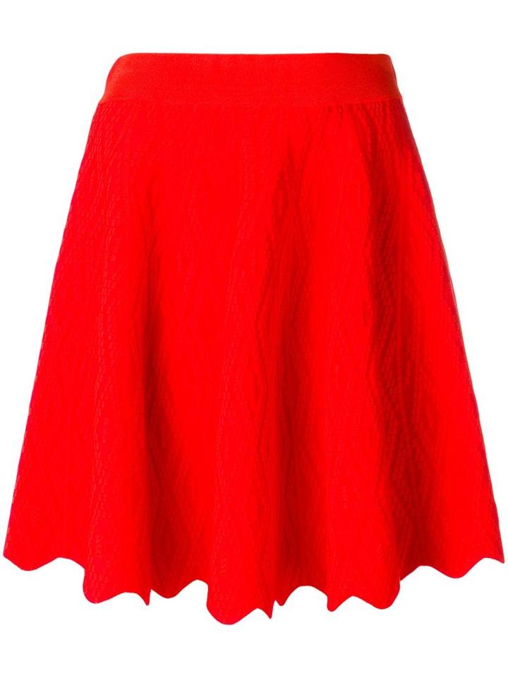 Jonathan Simkhai Scalloped Hem A-line Skirt, Women's, Size: Medium, Red, Rayon/nylon/spandex/elastane