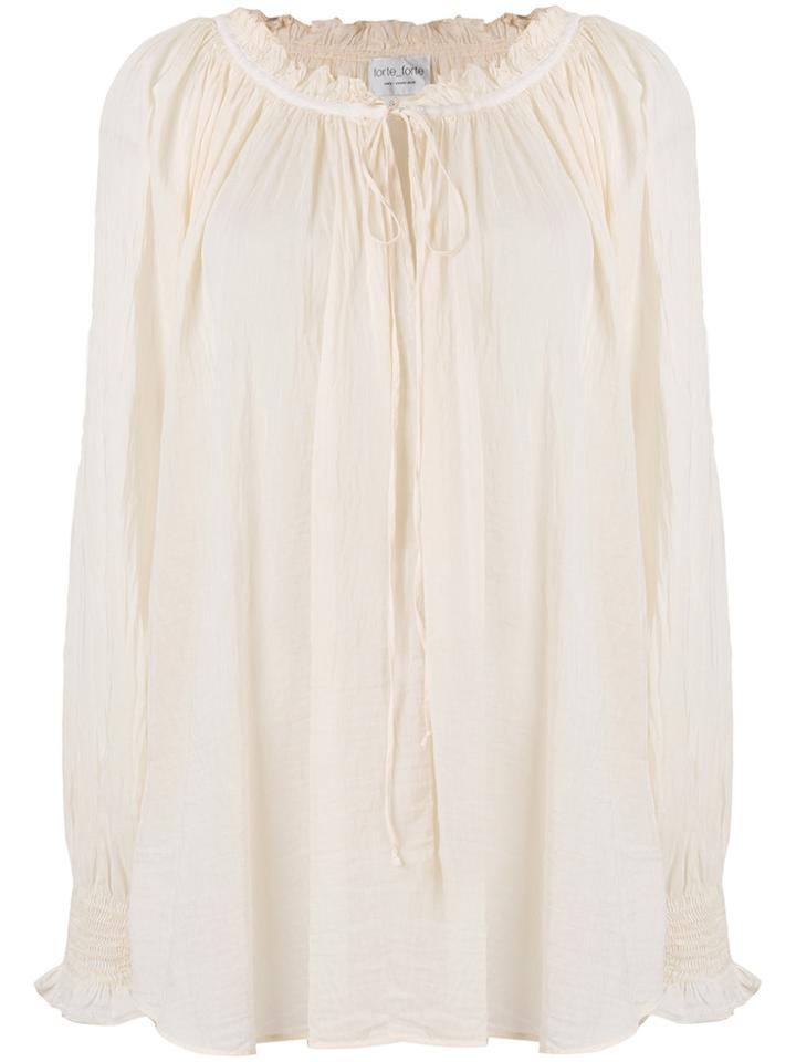 Forte Forte Tie Neckline Tunic Blouse - Nude & Neutrals