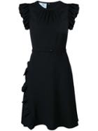 Prada Ruffled Dress, Women's, Size: 42, Black, Acetate/viscose