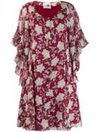 Chloé Floral Frill Sleeve Dress - Red
