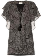 Saint Laurent Paisley Print Ruffle Silk Mini Dress - Black