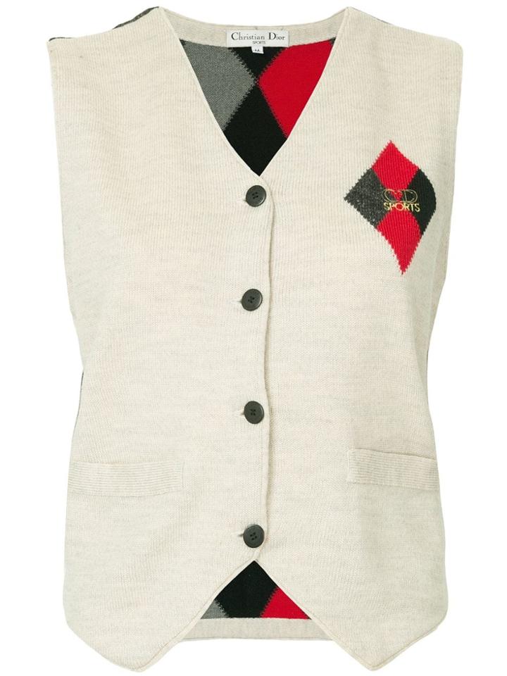 Christian Dior Vintage Argyle-knit Vest - Neutrals
