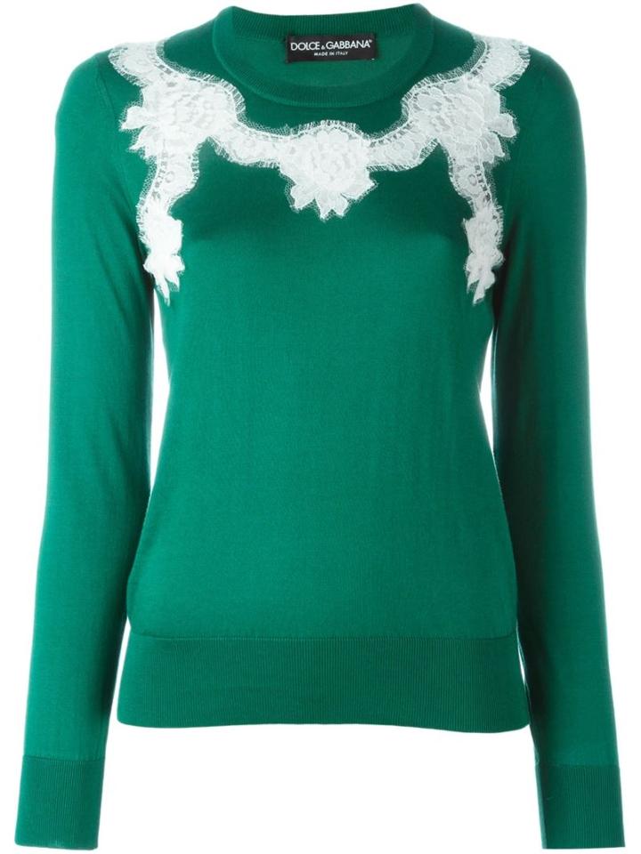 Dolce & Gabbana Lace Insert Jumper, Women's, Size: 42, Green, Silk/cotton/nylon