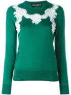 Dolce & Gabbana Lace Insert Jumper, Women's, Size: 42, Green, Silk/cotton/nylon