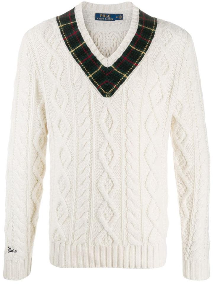 Polo Ralph Lauren Checked Neckline Jumper - White